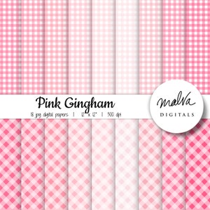Rosa Gingham digitales Papier Pack, Schattierungen von rosa karierten digitalen Hintergrund, druckbares Vichykaro digitales Scrapbook Papier, hübsches girly Gingham