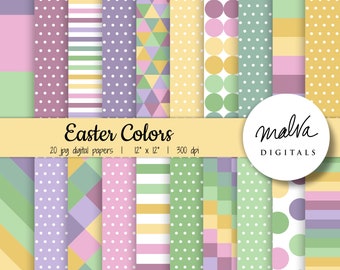 Easter Colors digitale papieren verpakking, lente digitaal plakboek papier, pastel pasen geometrische patronen, lente stippen, afdrukbare papieren
