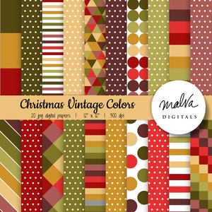 Christmas Vintage colors digital paper,commercial use,scrapbook paper,scrapbooking, party decor, fall papers, instant download