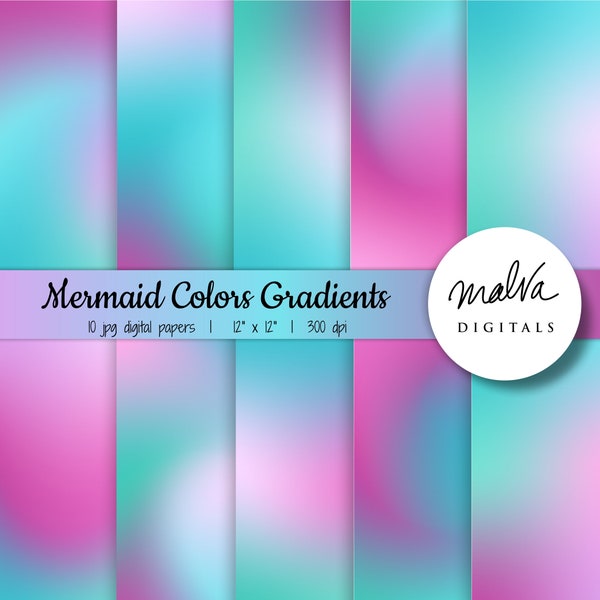 Mermaid Pastel Ombre digital paper pack, mermaid digital background, purple and teal digital scrapbook paper, purple turquoise gradients