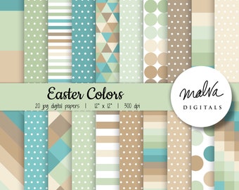 Paaskleuren digitaal papierpakket, lente digitaal plakboekpapier, aardse geometrische patronen, lentepolka dots, pasen printabl papieren