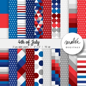 4th of July digital paper, Independence Day, USA, scrapbook printable paper, digital background, red, white, blue, Fourth of July wallpaper