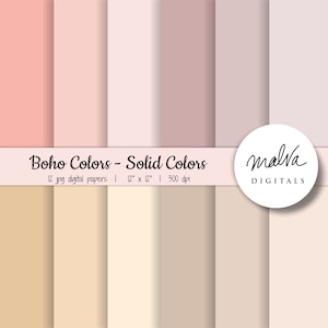 Pastello Boho Solid Colors confezione di carta digitale, dolci colori boho, carta pastello digitale scrapbook, carta a tinta unita, sfondi digitali boho