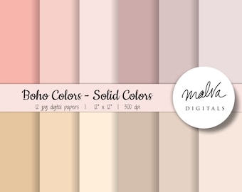 Pastel Boho Solid Colors digital paper pack, sweet boho colors, pastel digital scrapbook paper, solid color paper, boho digital backgrounds