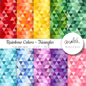 Regenbogen Farben Dreiecke Papier pack, rot orange gelb grün blau lila rosa Papiere, Scrapbook Papier, Scrapbooking, Hintergrund, Tapete