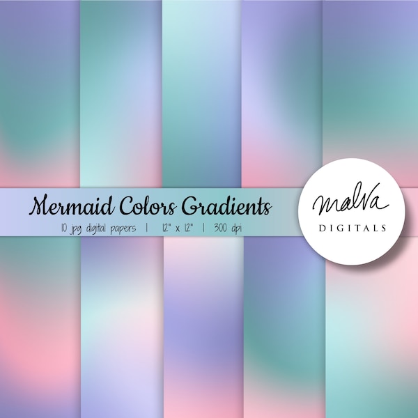 Mermaid Pastel Ombre digital paper pack, gradient digital background, mermaid ombre paper, pink teal purple ombre wallpaper, soft pastels