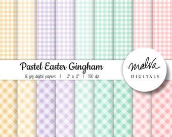 Easter Gingham digital paper pack, Spring gingham digital background, printable pastel gingham digital scrapbook paper, pastel Easter paper