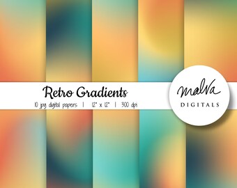 Retro Gradient digital paper pack, digital background, scrapbook paper, ombre paper, retro paper, ombre background, backdrop, sunset,sunrise