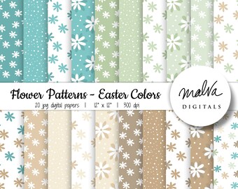 Naadloos digitaal papier met bloemenpatroon, digitale lenteachtergrond, digitaal scrapbooking papier met bloemen, aardetinten, afdrukbaar papier voor Pasen