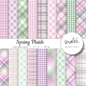 Spring plaids digital paper pack, Easter plaids digital background, purple and green gingham, pastel plaids, Easter gingham printable papers