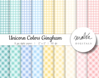 Soft Pastel Gingham digital paper pack, easter gingham digital background, printable plaid digital scrapbook paper, pastel unicorn gingham