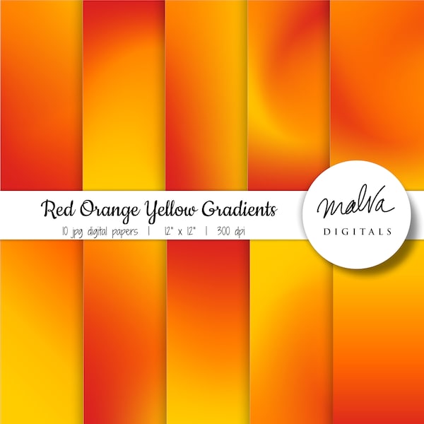 Rot Orange Gelb Farbverlauf digitales Papier, digitaler Hintergrund, Scrapbook Papier, Ombre Papier, Sommer Ombre Hintergrund, direkter Download