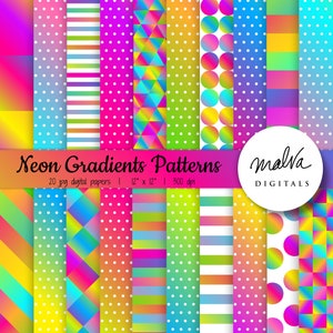 Neon Colors digital paper pack, bright colors scrapbook paper, digital background, neon ombre patterns, neon patterns, instant download