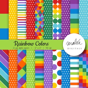 Rainbow Colors digital paper pack, commercial use, scrapbook paper, digital background, rainbow paper, colorful papers, instant download