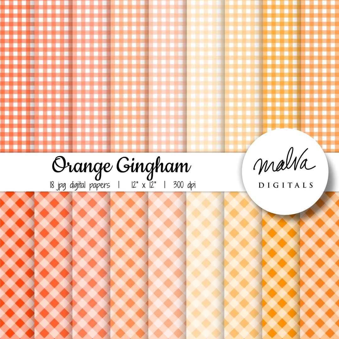 Orange Gingham Digital Paper Pack, Shades of Orange Plaid Digital ...