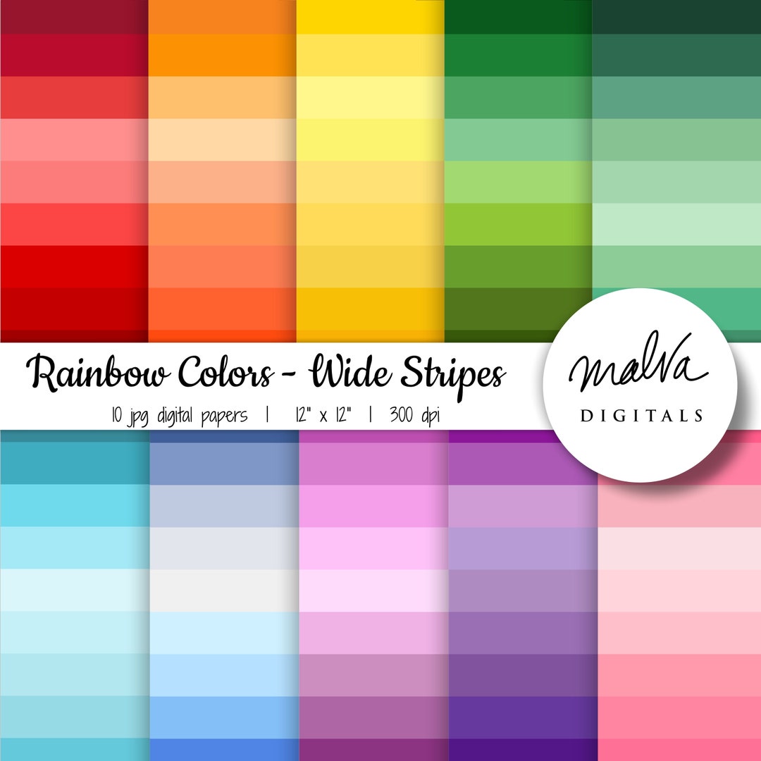 Rainbow Stripes Paper Pack, Red Orange Yellow Green Blue Purple Pink ...