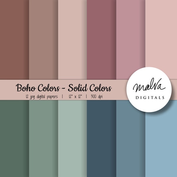 Boho Solid Colors digital paper pack, neutral boho colors, digital scrapbook paper, earthy solid color paper, bohemian digital backgrounds