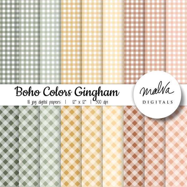 Earthy Boho Gingham digital paper pack, fall bohemian tones plaid digital background, earthy digital scrapbook paper, thanksgiving plaids