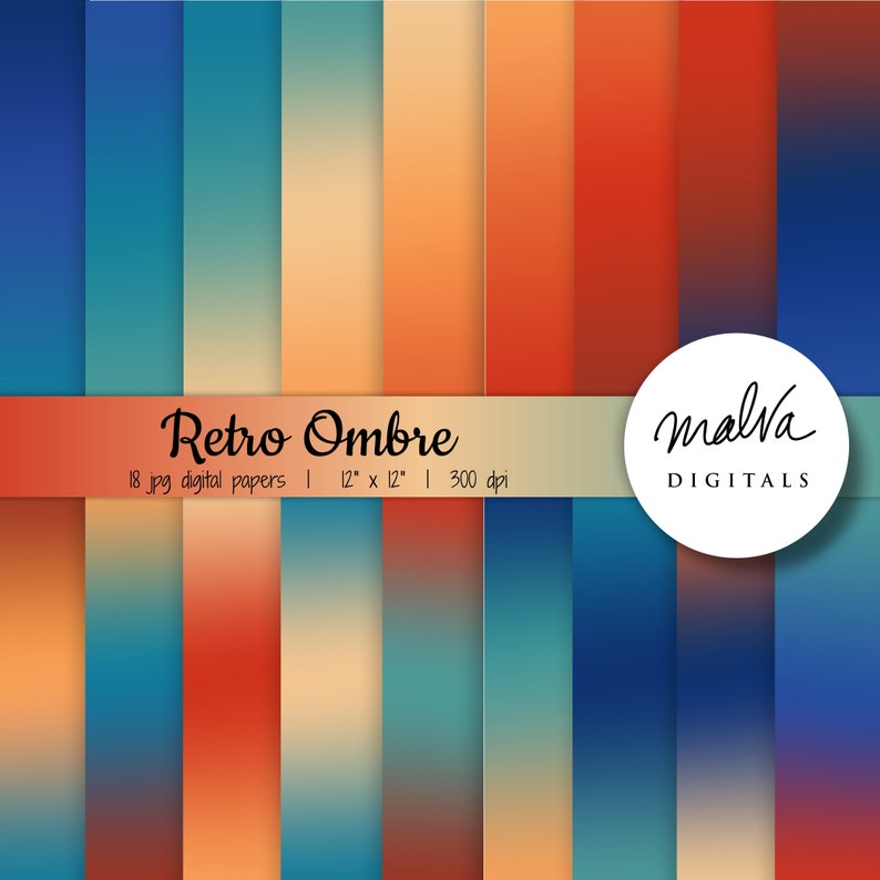 Retro Gradients Digital Paper Pack Retro Ombre Digital - Etsy