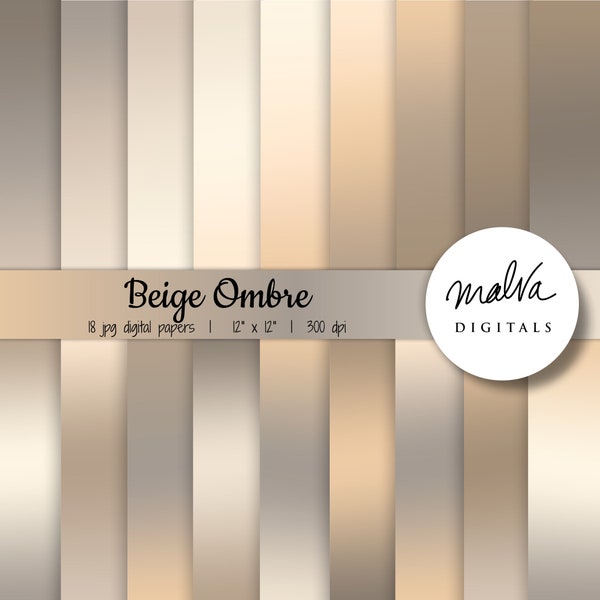 Beige ombre digital paper pack, neutral gradients digital background, earthy gradient background paper, earthy tones, cream neutral backdrop