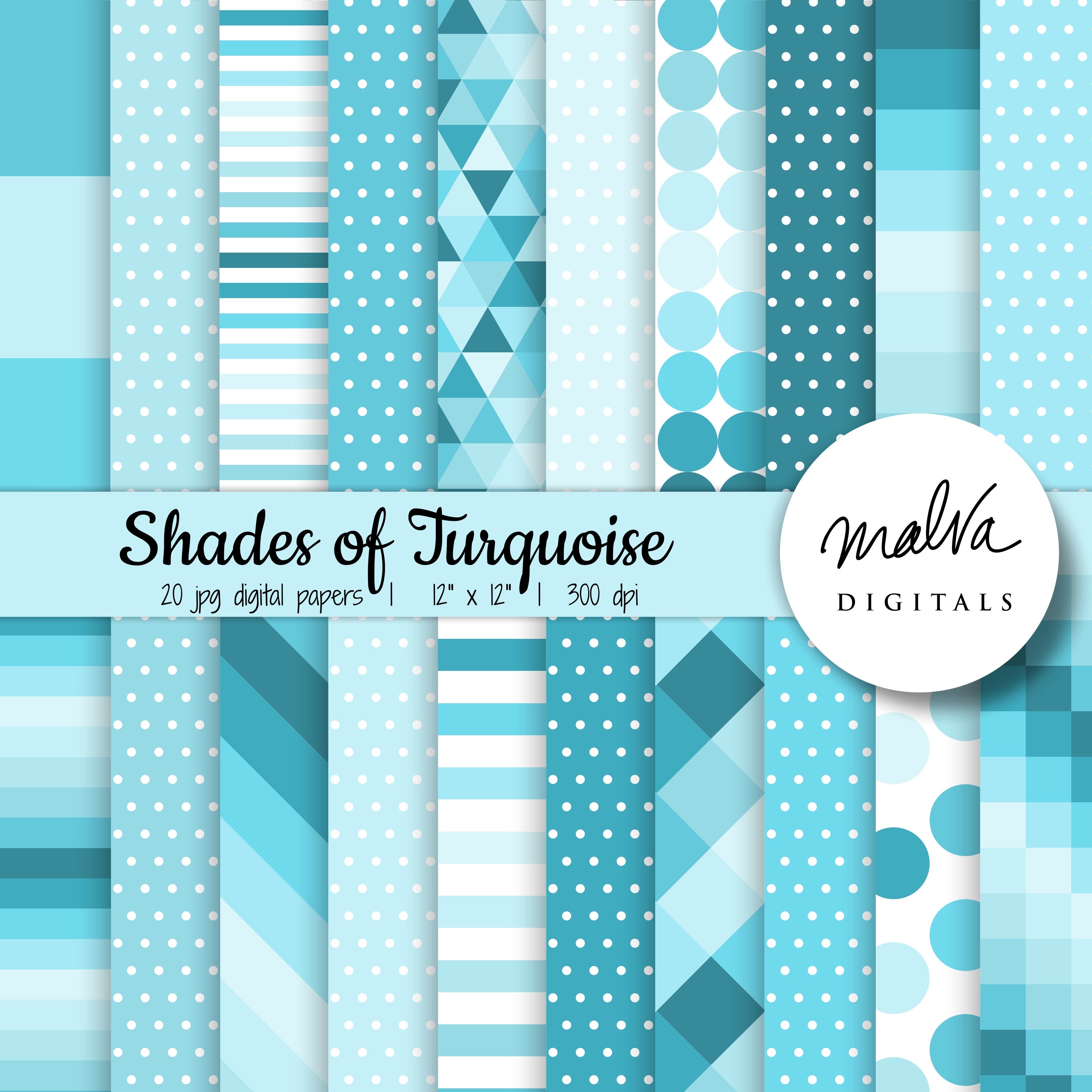 Paper Line Turquoise Turquoise Digital Paper Pack Turquoise Shades Aqua Scrapbook - Etsy