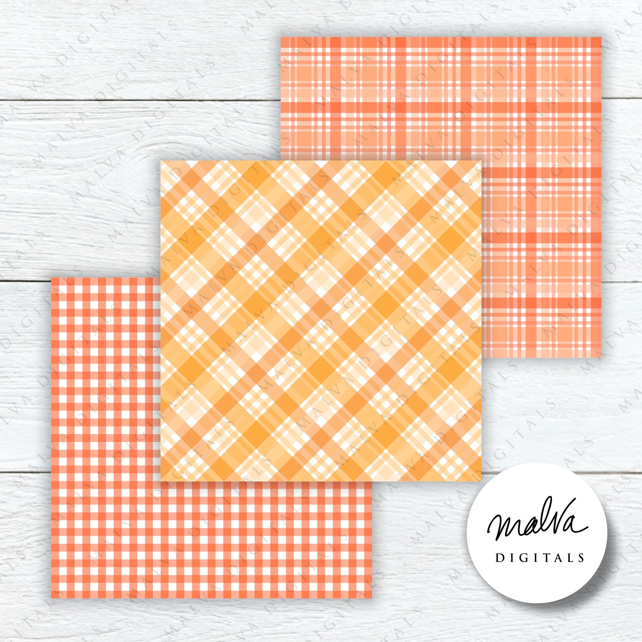 Orange Plaids Digital Paper Pack, Shades of Orange Digital Background ...