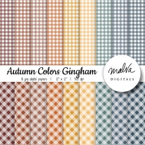 Fall Gingham digital paper pack, autumn colors plaids digital background, fall digital scrapbook paper, thanksgiving plaids, fall gingham