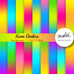 Neon Gradient digital paper pack, digital background, scrapbook paper, ombre paper, bright colors, ombre background, rainbow backdrop, vivid