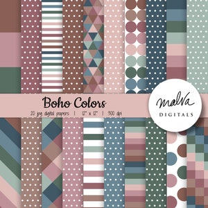 Boho Colors digital paper pack, bohemian tones geometric patterns, boho tones digital background, neutral earthy digital scrapbook paper