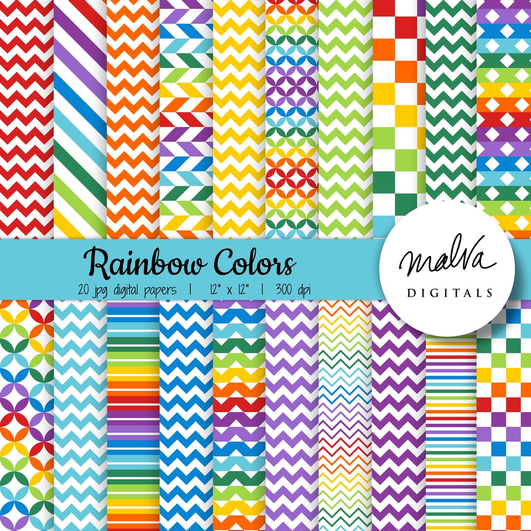 Rainbow Digital Paper Pack, Rainbow Colors Scrapbook Paper, Digital ...