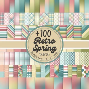Retro  Spring digital paper pack, Spring bundle digital scrapbook paper, over 100 spring digital papers, spring gingham digital backgrounds