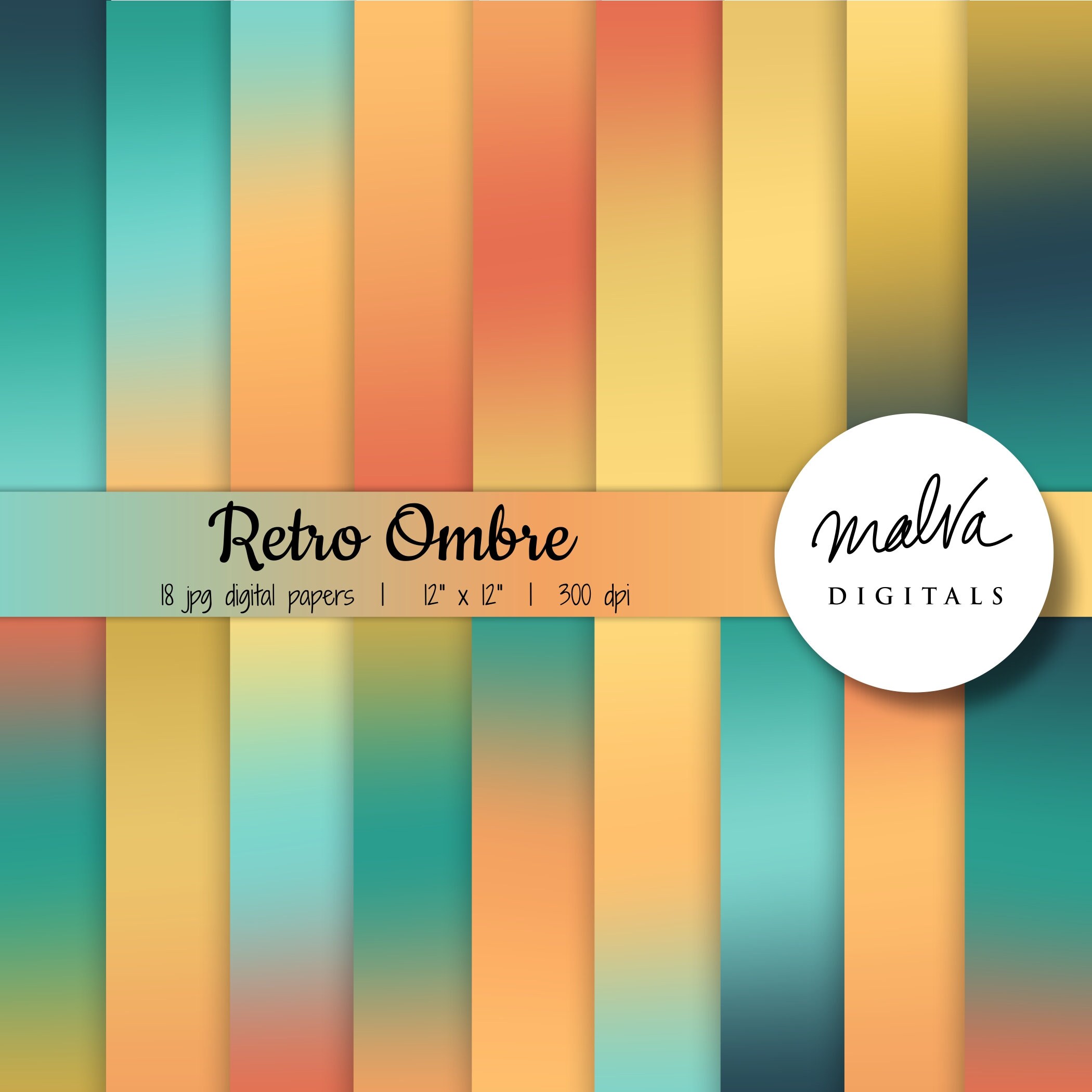 Retro Ombre Digital Paper Pack, Retro Gradients Digital Background ...