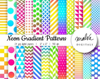 Neon Colors Gradient Patterns digital paper pack, bright colors digital background, neon ombre patterns, neon patterns, instant download