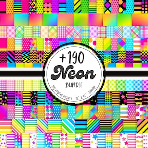 Neon Colors digital paper pack BUNDLE +190, bright scrapbook paper, colorful digital background, neon rainbow digital paper,instant download