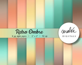 Retro gradient digital paper pack, retro ombre digital background, groovy gradient background paper, hippie ombre background, retro backdrop