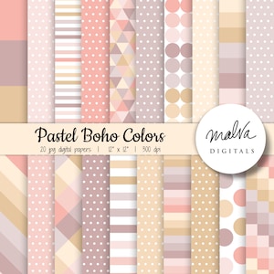 Pastello boho digital paper pack, morbidi toni boho motivi geometrici, boho sfondo digitale, dolce boho ragazza digitale scrapbook carta