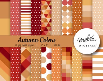 Autumn Colors digital paper pack, fall colors digital background, brown orange red geometric pattern scrapbook paper, instant download