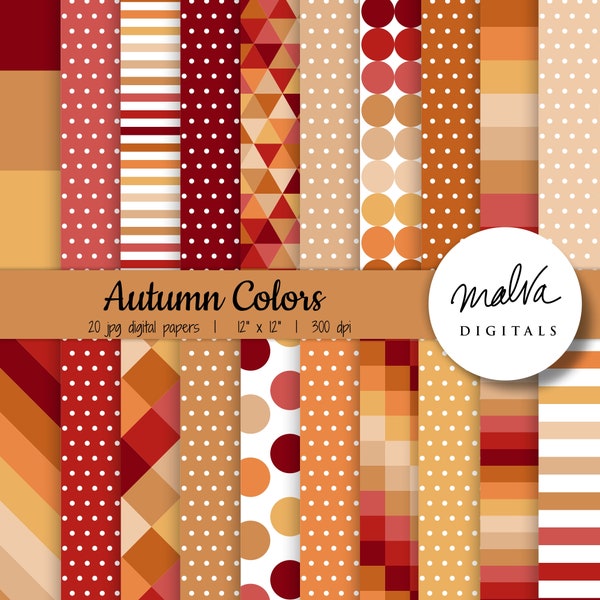 Autumn Colors digital paper pack, fall colors digital background, brown orange red geometric pattern scrapbook paper, instant download