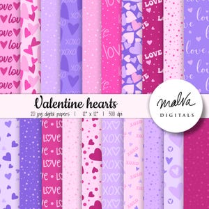 Valentine&#39;s Day Seamless digital paper pack, heart digital scrapbook paper, valentine printable paper, pink valentine seamless background