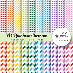 3D Rainbow Chevron digital paper, primary colors, commercial use,scrapbook paper,scrapbooking, birthday party, instant download