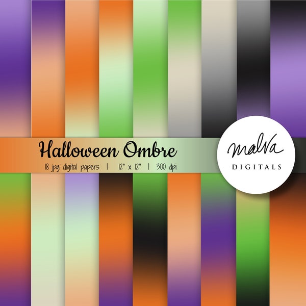 Halloween Ombre digital paper pack, halloween digital background, purple orange green black digital scrapbook paper, spooky ombre wallpaper