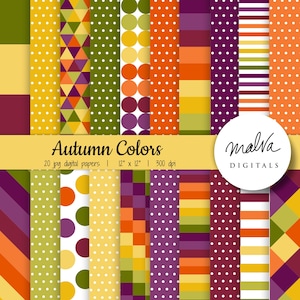 Autumn Colors digital paper pack, fall colors digital background, orange green purple geometric pattern scrapbook paper, instant download