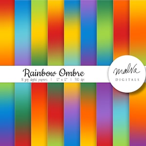 Rainbow Ombre digital paper pack, digital background, rainbow gradient, rainbow paper, ombre background, scrapbooking, colorful backdrop