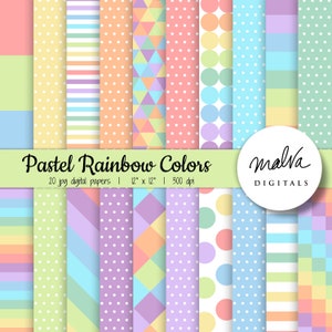 Pastel Rainbow Colors digital paper pack, commercial use, scrapbook paper, digital background, digital download, pretty rainbow paper