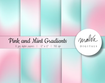 Pastel Pink and Mint Gradient digital paper pack, pastel ombre digital background, Valentine's Day ombre paper, ombre background, romantic