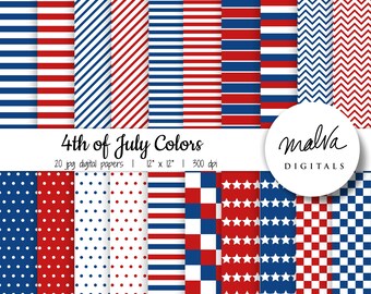 4th of July digital paper, Independence Day scrapbook printable paper, patriotic digital background, red white blue, Fourth of July paper