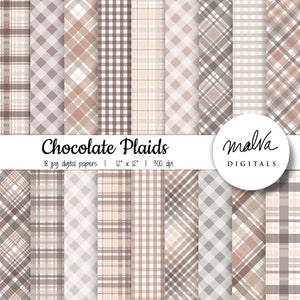 Confezione di carta digitale plaid marrone, sfondo digitale color cioccolato, carta scrapbook digitale terrosa, carta plaid stampabile dai toni neutri
