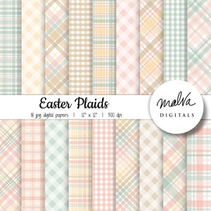 Easter plaids digital paper pack, spring plaids digital background, pastel gingham, soft pastel colors, Easter gingham printable papers