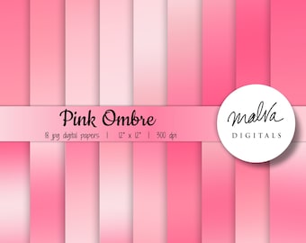 Pink ombre digital paper pack, shades of pink digital background, pink gradients backdrop, baby girl digital papers, baby shower backdrop
