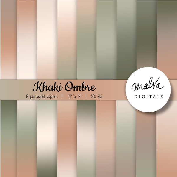 Khaki ombre digital paper pack, neutral digital background, earthy gradient background paper, earthy tones digital papers, neutral backdrop